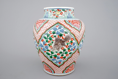 A Chinese wucai porcelain vase with fish, Transitional, Chongzhen or Shunzhi, 1628-1661