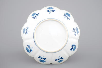 A blue and white Chinese porcelain lotus shaped plate, Kangxi, ca. 1700