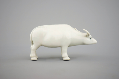 A Chinese blanc de Chine model of a water buffalo, 19th C.