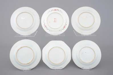 A nice set of six Chinese famille rose plates, 18/19th C.