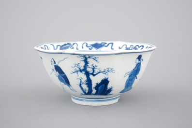 A blue and white Chinese porcelain octagonal bowl and a plate, Kangxi, ca. 1700