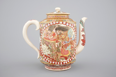 A large Japanese Satsuma porcelain teapot, 19th C
