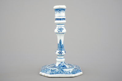 A blue and white Chinese porcelain candlestick, Qianlong, 18th C.