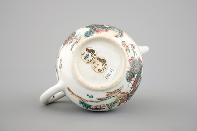 A Chinese export porcelain tea pot or jug and cover with a harbor scene, Yongzheng, 1722-1735