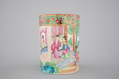 A good Chinese Canton famille rose porcelain brush pot, 19th C.