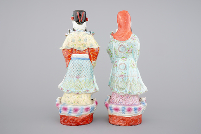 Two tall Chinese famille rose porcelain figures of immortals, 19/20th C.