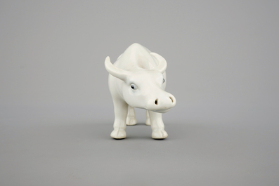 A Chinese blanc de Chine model of a water buffalo, 19th C.