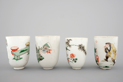 A set of 4 Chinese famille verte wine cups, Kangxi, ca. 1700
