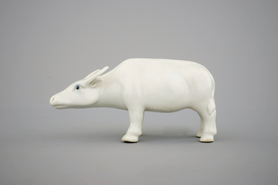 A Chinese blanc de Chine model of a water buffalo, 19th C.