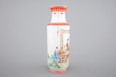 A fine Chinese porcelain rouleau vase, 20th C