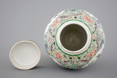 A tall famille verte ginger jar and cover, 19th C