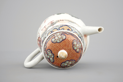 A Chinese export porcelain tea pot or jug and cover with a harbor scene, Yongzheng, 1722-1735