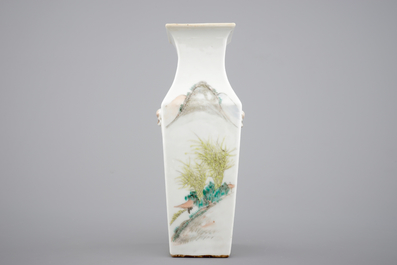 A square Chinese Qianjiang porcelain vase, ca. 1900