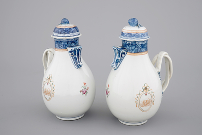 A pair of Chinese export porcelain jugs with cover, Qianlong, 18th C.