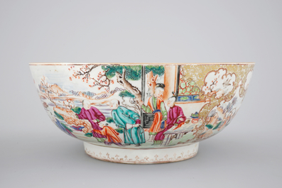 A Chinese export porcelain Mandarin pattern bowl and a dish, Qianlong, 18th C.