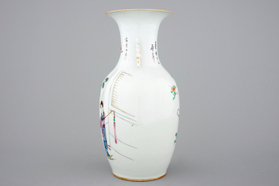 A two-sided Chinese porcelain vase with a garden scene of beauties, ca 1900