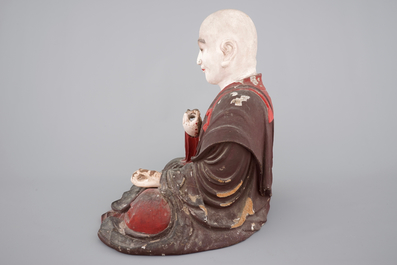 A Japanese painted wood figure of Kukai or Kobo Dashi, Edo period, 17/18th C.
