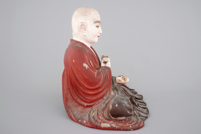 A Japanese painted wood figure of Kukai or Kobo Dashi, Edo period, 17/18th C.