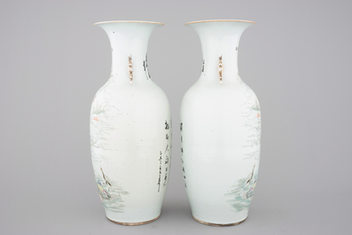 A tall pair of Chinese famille rose &quot;Valentine&quot; vases, 19th C.