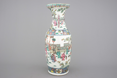 A good Chinese famille rose porcelain vase with a garden scene, 19th C.