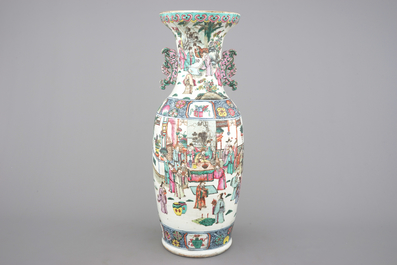 A good Chinese famille rose porcelain vase with a garden scene, 19th C.