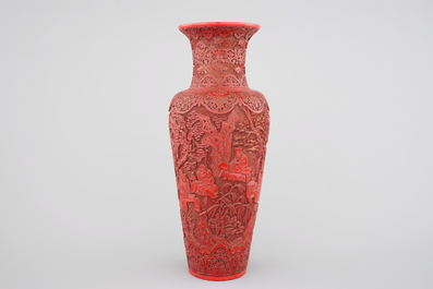 A tall Chinese cinnabar laquer vase, 18/19th C.