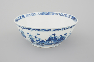 A large blue and white Chinese porcelain bowl with go players, Xuantong mark and probably of the period (1908-1912)