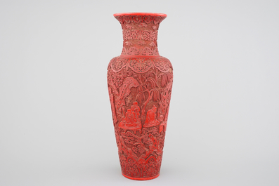 A tall Chinese cinnabar laquer vase, 18/19th C.