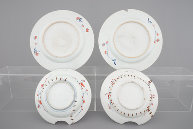 A pair of Chinese Imari porcelain dishes and two famille rose bowls, with 2 Japanese Imari shaving bowls, 18th C.