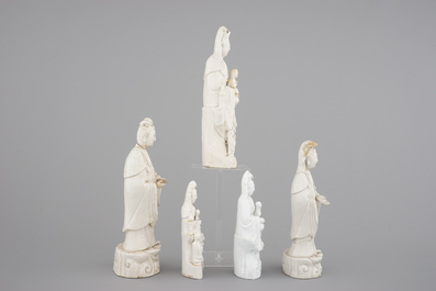 A collection of Chinese Dehua blanc de Chine figures of Guanyin, 18/19th C.