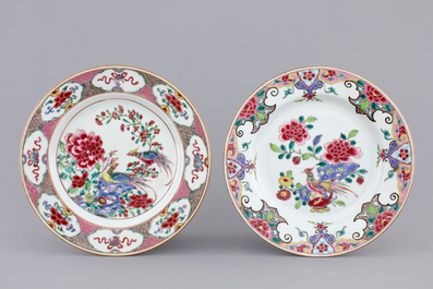 A set of four Chinese famille rose porcelain plates with birds, 18th C.