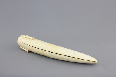 A highly unusual Indian carved open-folding ivory tusk, 19th C.