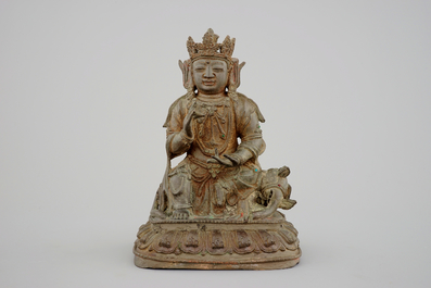 A bronze figure of Samanthabadra, inlaid with semi-precious stones, Ming Dynasty