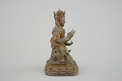A bronze figure of Samanthabadra, inlaid with semi-precious stones, Ming Dynasty
