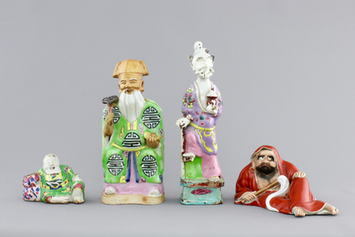 Four Chinese famille rose porcelain figures of immortals, 18/19th C.