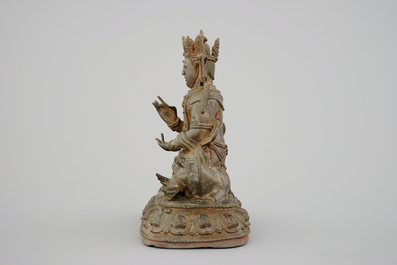 A bronze figure of Samanthabadra, inlaid with semi-precious stones, Ming Dynasty