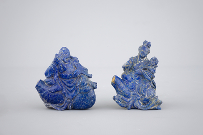Two Chinese carved Lapis lazuli snuff bottles, 19th C.