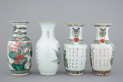 A set of four Chinese famille verte and wucai vases, 19th C.