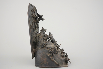 A dark bronze animal subject group, China, Ming Dynasty, 15-16th C.