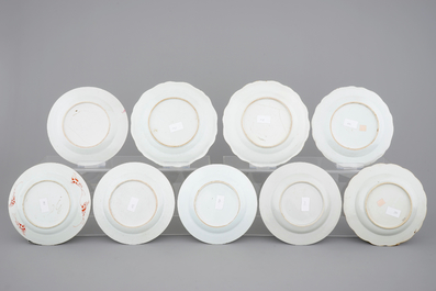 A set of 9 famille rose export porcelain plates, Qianlong, 18th C.