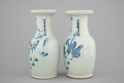 A pair of blue and white Chinese vases on celadon ground with playing boys 19th C.