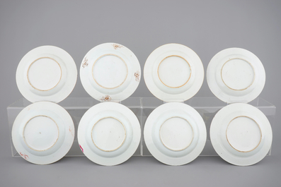 A lot of 8 Chinese famille rose porcelain plates, Qianlong, 18th C.
