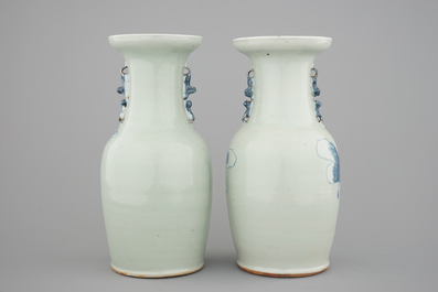 A pair of blue and white Chinese vases on celadon ground with playing boys 19th C.