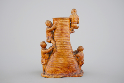A Japanese pottery vase with children by a bamboo tree, probably Kyoto school, 19th C.
