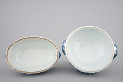 Two Chinese blue and white export porcelain tureens, Qianlong, 18th C.
