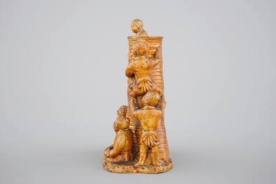 A Japanese pottery vase with children by a bamboo tree, probably Kyoto school, 19th C.