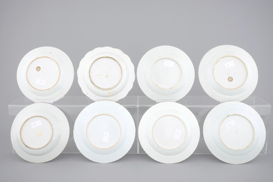Eight Chinese famille rose export porcelain plates, Qianlong, 18th C.