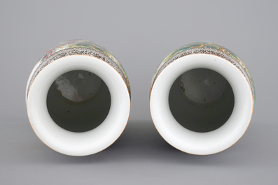 A tall pair of Chinese famille rose vases, Republic, 20th C.