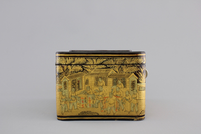 A fine Chinese gilt-laquered export tea caddy, 19th C.