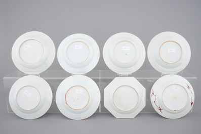 Eight Chinese famille rose export porcelain plates, Qianlong, 18th C.